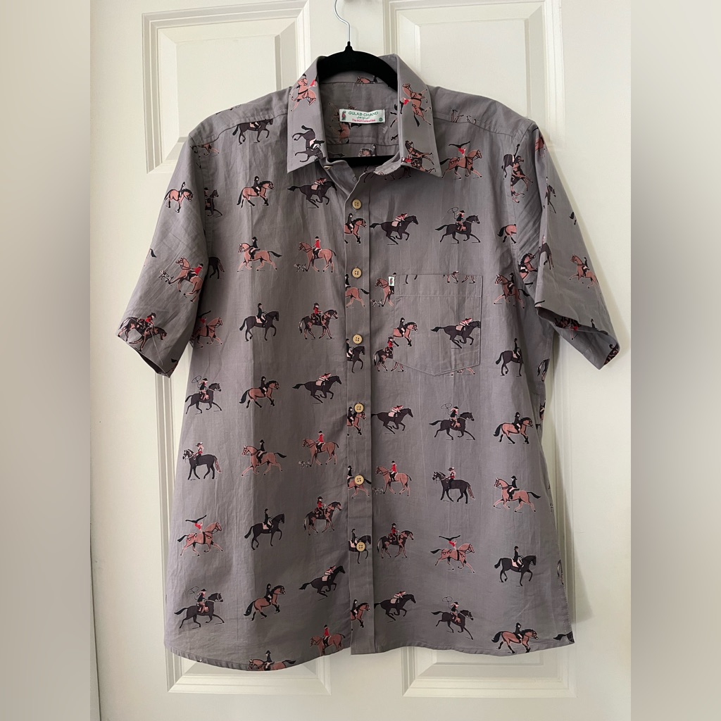 Men’s Gulab Chand Jaipur The Ace Collection Button Down Short Sleeve Horses M